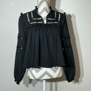 Divided Women’s Small Black Blouse Crochet Accents